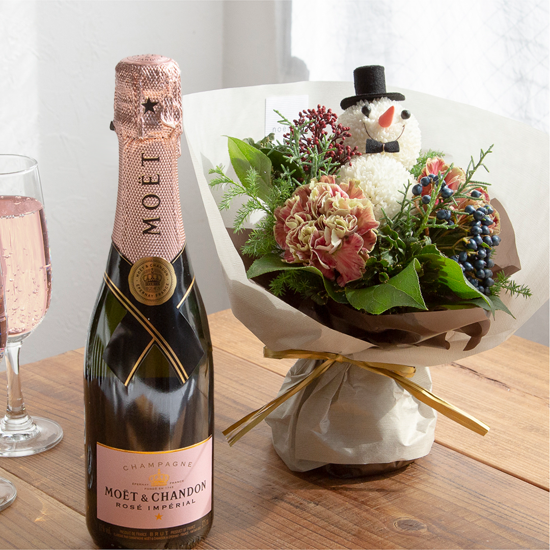 【11～12月】 ロゼアンペリアル+そのまま飾れるスノーマンブーケ(M)